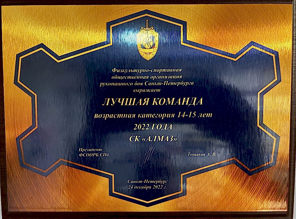 Алмаз признана лучшей командой по рукопашному бою в одной из возрастных категорий. Алмаз признана лучшей командой по рукопашному бою в одной из возрастных категорий.
